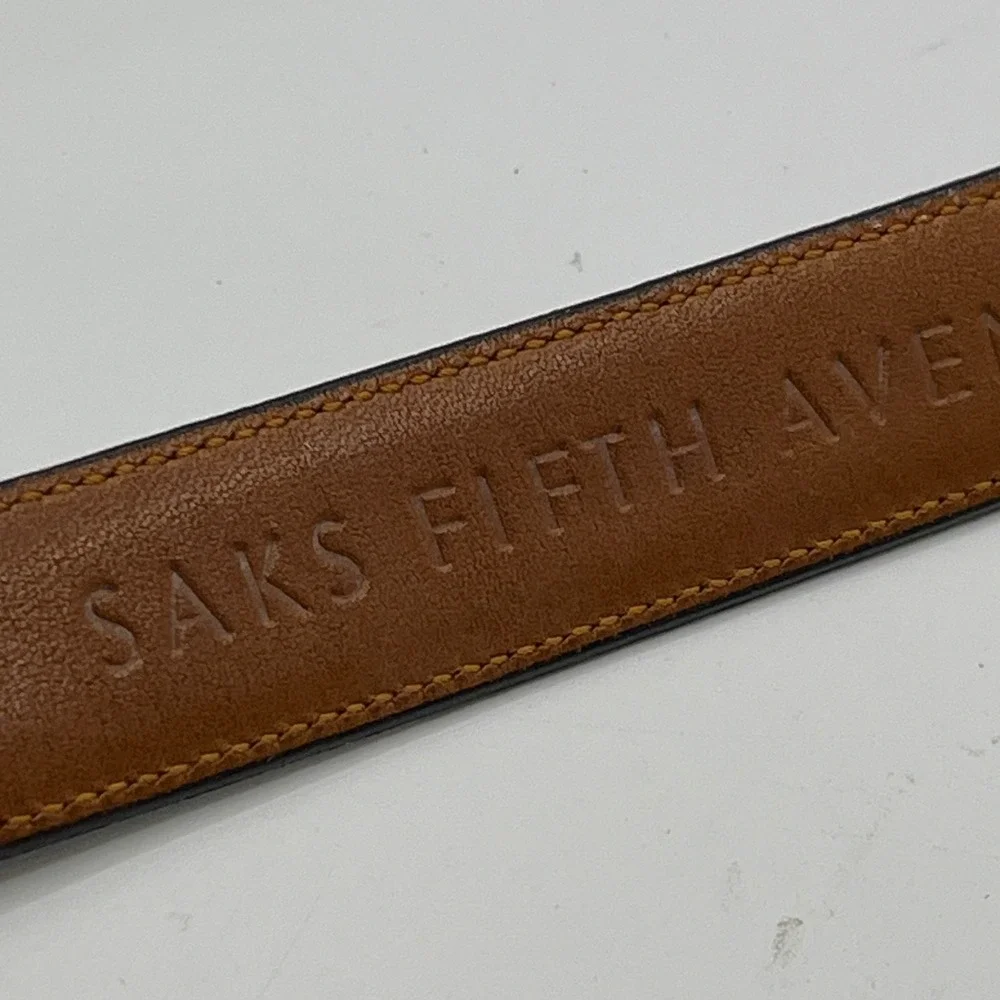 Saks Fifth Avenue Mens‎ Black Leather Belt Brass Buckle Size 42 SFA Made in USA